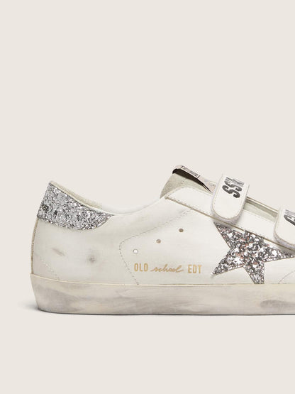 Golden Goose Womens Old School With Silver Glitter Star And Ice-Gray Suede Tongue Womens