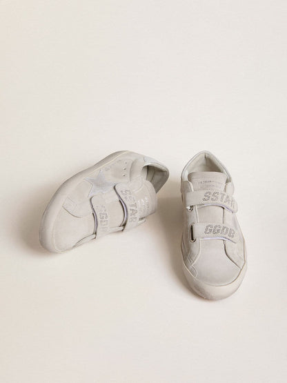 Golden Goose Womens Old School In Light Gray Suede With A Leather Star With Micro-Glitter Womens