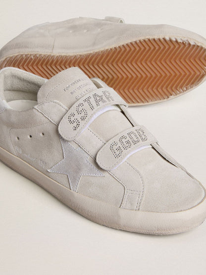 Golden Goose Womens Old School In Light Gray Suede With A Leather Star With Micro-Glitter Womens