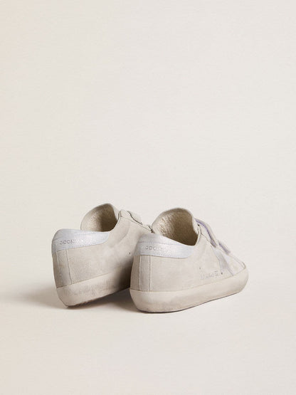 Golden Goose Womens Old School In Light Gray Suede With A Leather Star With Micro-Glitter Womens
