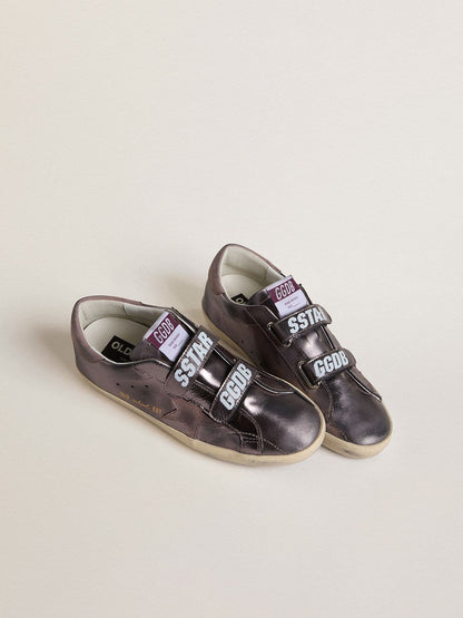 Golden Goose Womens Old School In Purple Laminated Leather With Lilac Nubuck Star And Heel Tab Womens