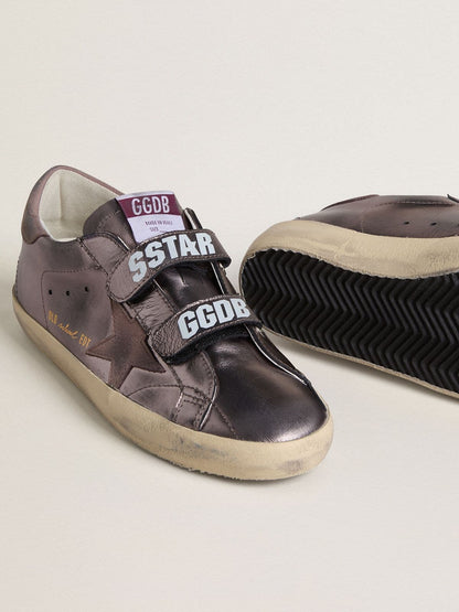 Golden Goose Womens Old School In Purple Laminated Leather With Lilac Nubuck Star And Heel Tab Womens