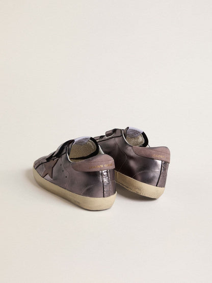 Golden Goose Womens Old School In Purple Laminated Leather With Lilac Nubuck Star And Heel Tab Womens