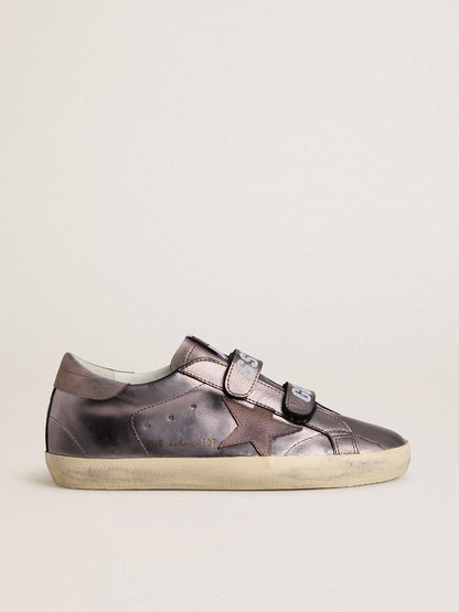 Golden Goose Womens Old School In Purple Laminated Leather With Lilac Nubuck Star And Heel Tab Womens