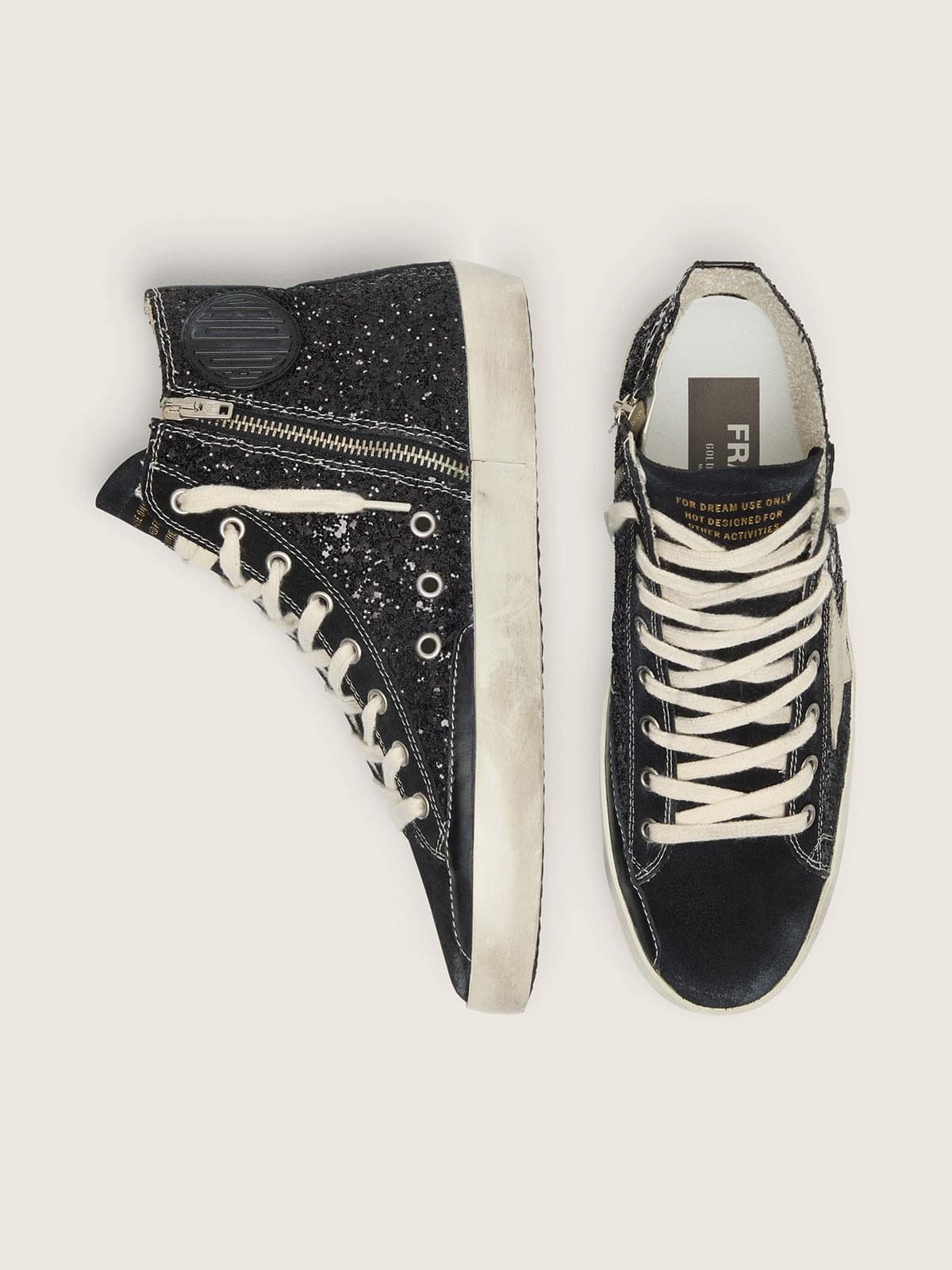 Golden Goose Francy Penstar In Glitter With Ivory Star And Black Heel Tab Womens
