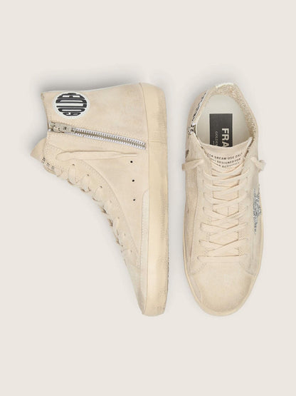 Golden Goose Womens Francy In Beige Suede With Silver Glitter Star Womens