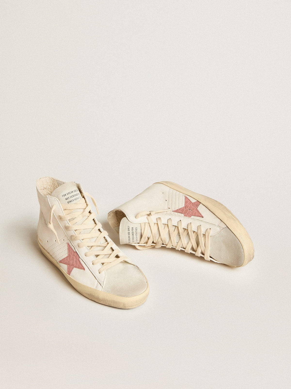 Golden Goose Francy In Cream Nappa With Pink Crocodile-Print Leather Star Womens