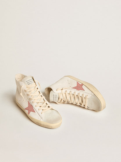 Golden Goose Francy In Cream Nappa With Pink Crocodile-Print Leather Star Womens