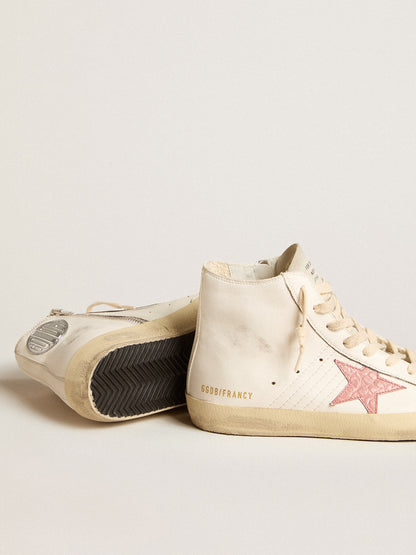 Golden Goose Francy In Cream Nappa With Pink Crocodile-Print Leather Star Womens