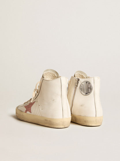 Golden Goose Francy In Cream Nappa With Pink Crocodile-Print Leather Star Womens