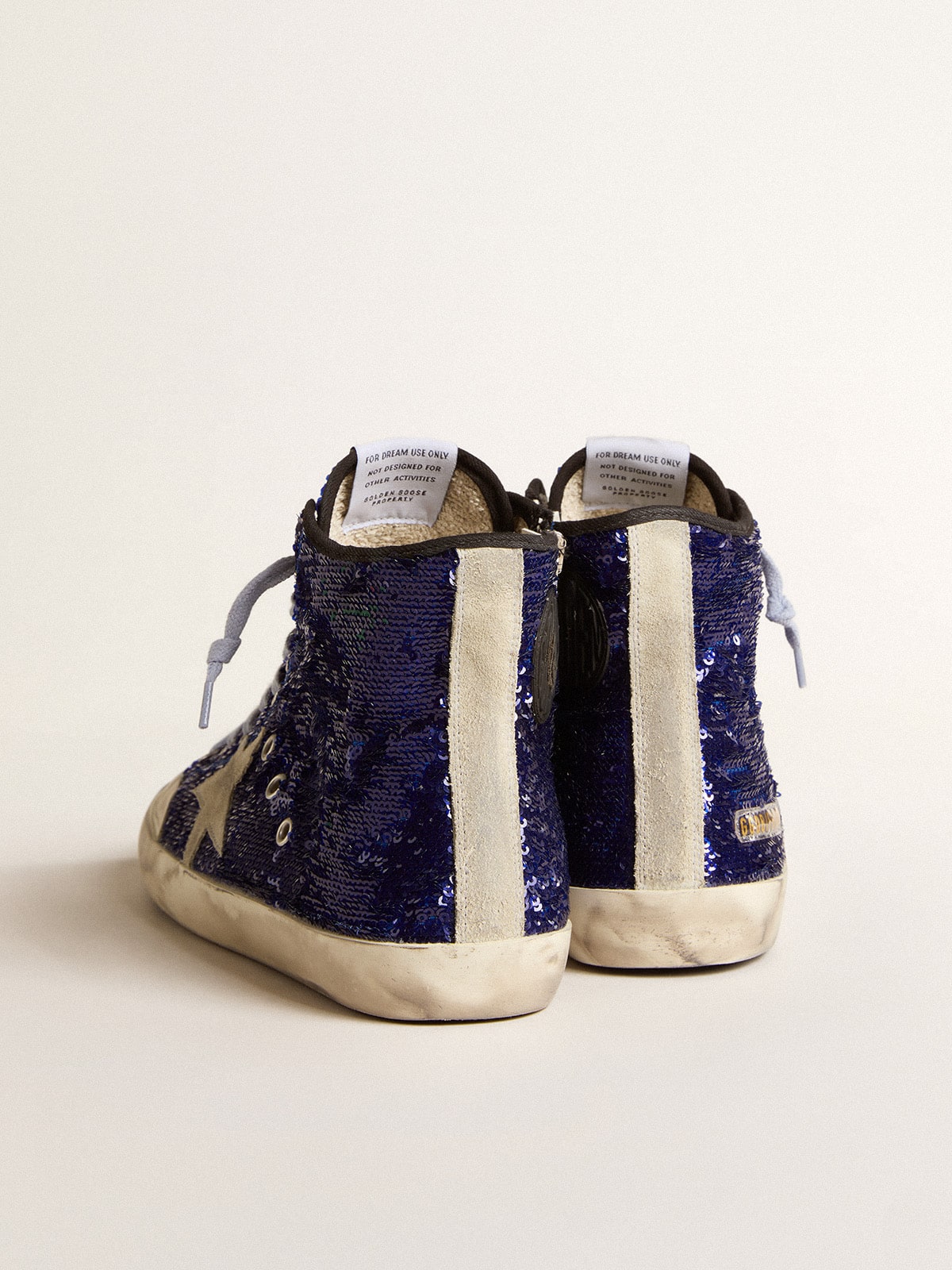 Golden Goose Womens Francy Penstar In Bright Blue Sequins With Ice-Gray Suede Star Womens