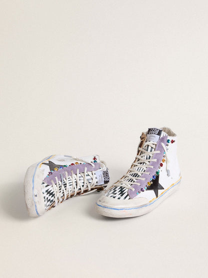 Golden Goose Womens Francy Penstar Lab With Black Leather Star And Multicolor Studs Womens