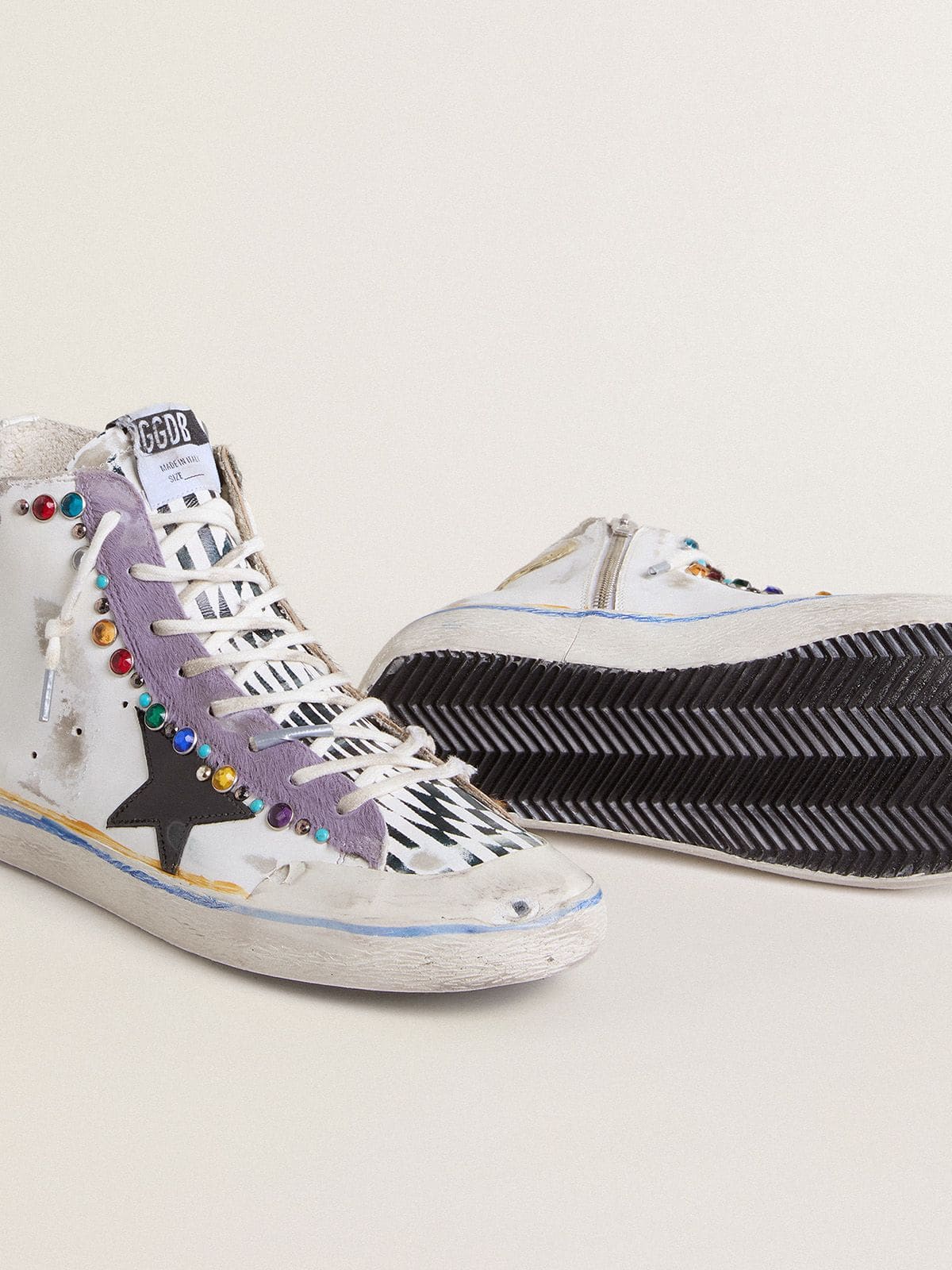 Golden Goose Womens Francy Penstar Lab With Black Leather Star And Multicolor Studs Womens