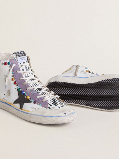 Golden Goose Womens Francy Penstar Lab With Black Leather Star And Multicolor Studs Womens