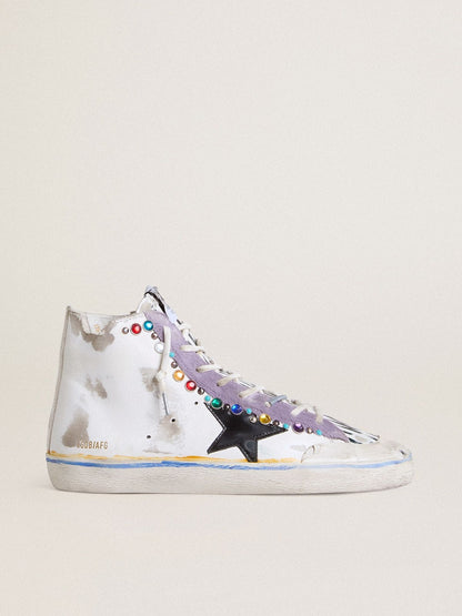 Golden Goose Womens Francy Penstar Lab With Black Leather Star And Multicolor Studs Womens