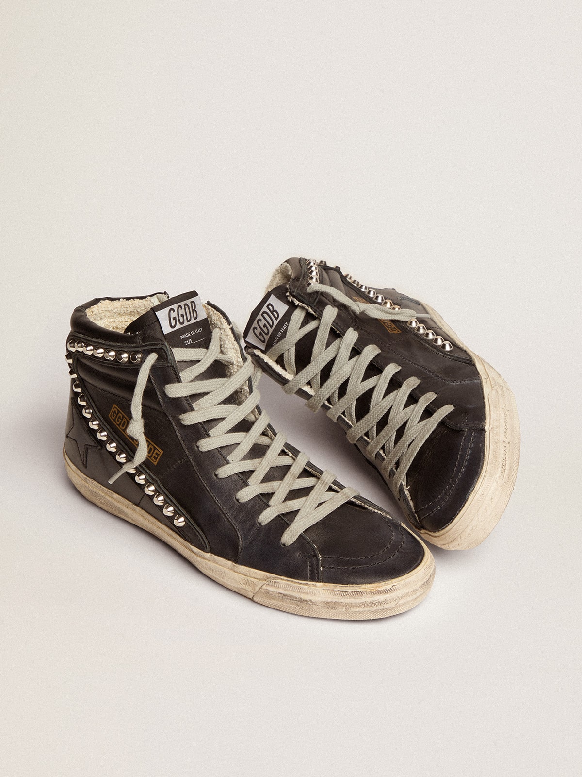 Golden Goose Womens Slide Black With Studs Womens