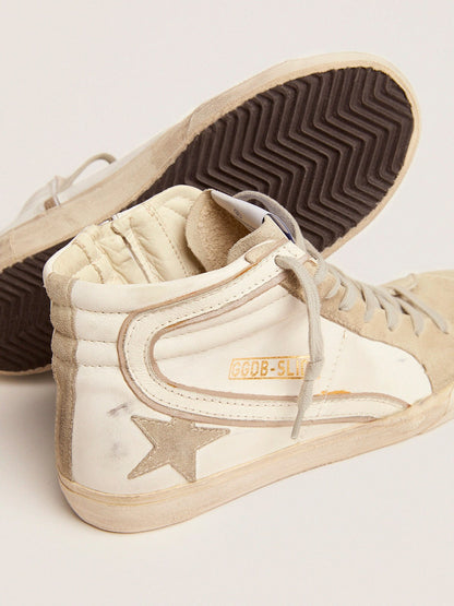 Golden Goose Womens Slide With Ice-Gray Suede Star And White Flash Womens