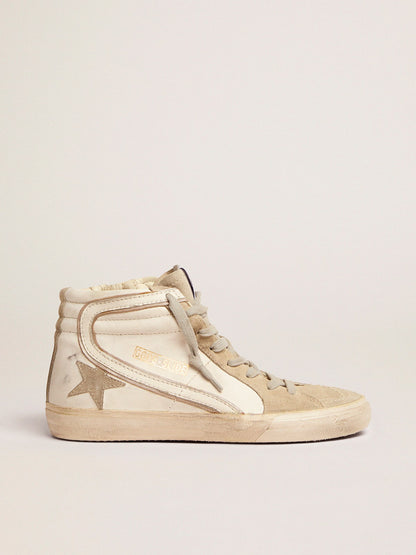 Golden Goose Womens Slide With Ice-Gray Suede Star And White Flash Womens