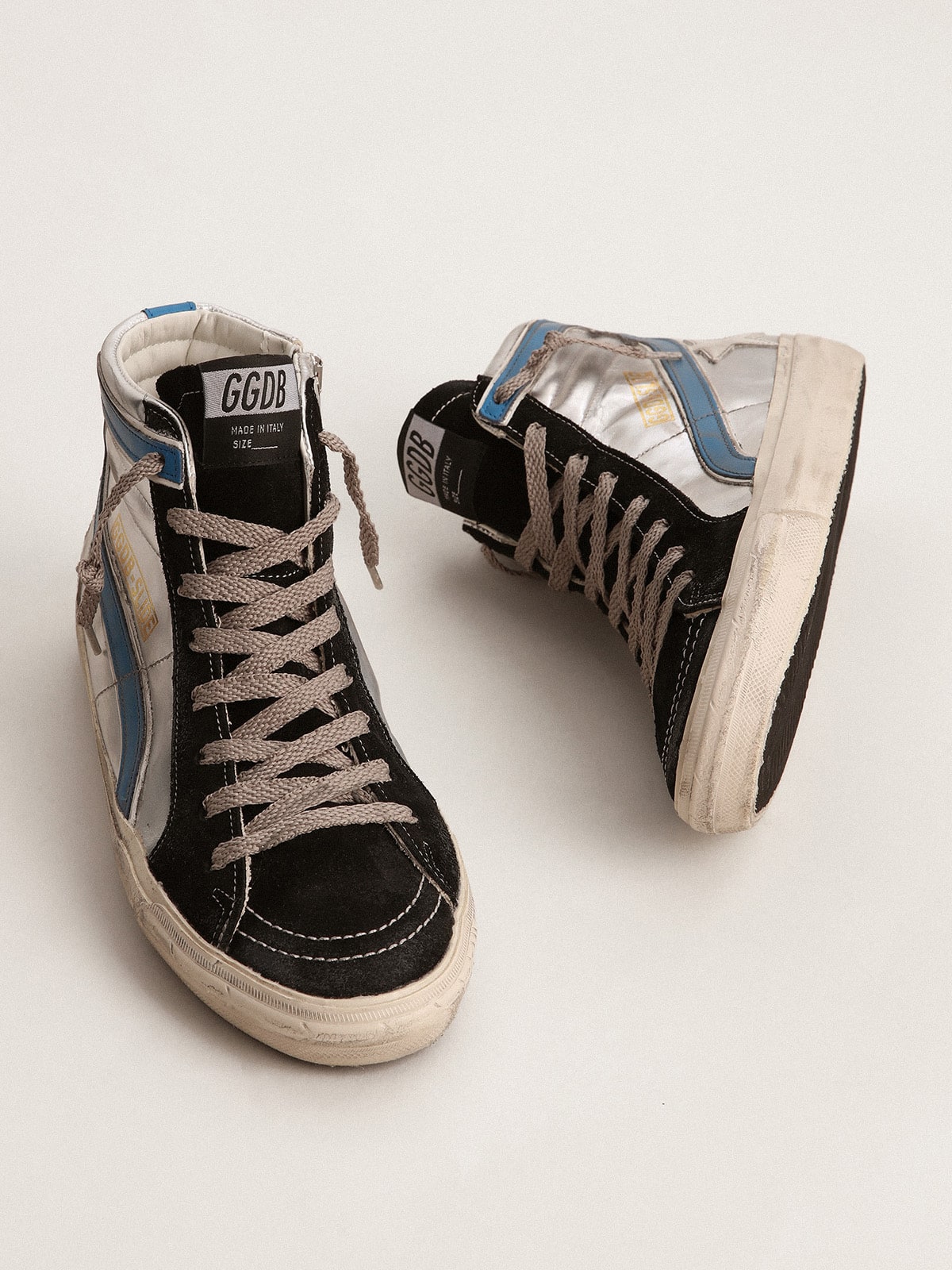 Golden Goose Slide In Silver Metallic Leather With White Leather Star Womens