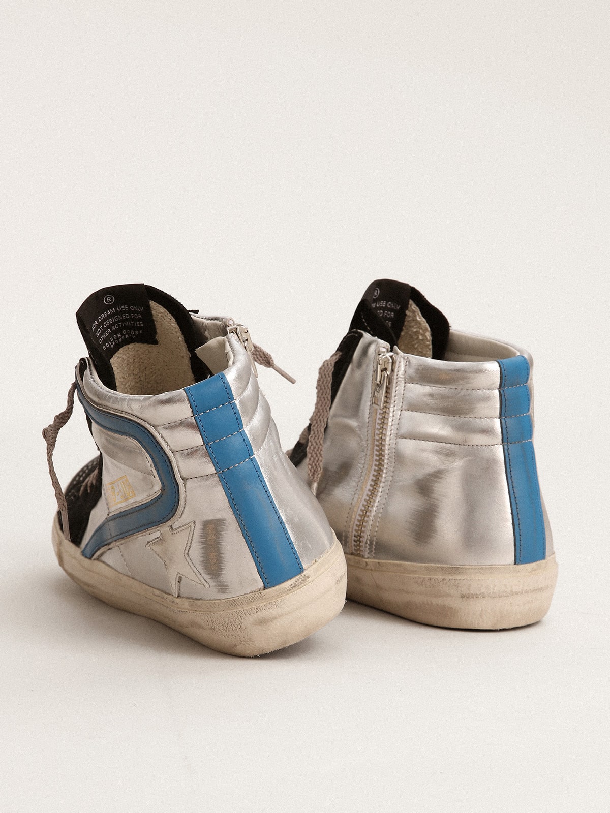 Golden Goose Slide In Silver Metallic Leather With White Leather Star Womens