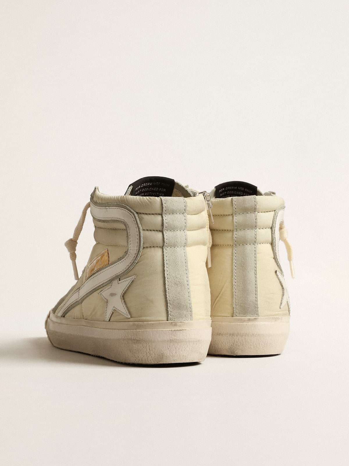 Golden Goose Slide In Ivory Nylon With White Leather Star And Swaroski Tongue Womens