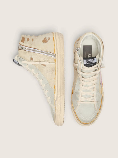 Golden Goose Slide In Beige With Pink Metallic Leather Star And Flash Womens