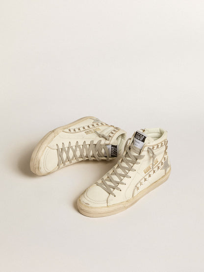 Golden Goose Slide With Silver Metallic Leather Star And Leather Flash With Stars Womens