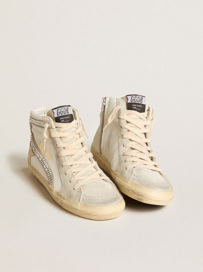 Golden Goose Slide With Nude Leather Star And Suede And Swarovski Crystal Flash Womens