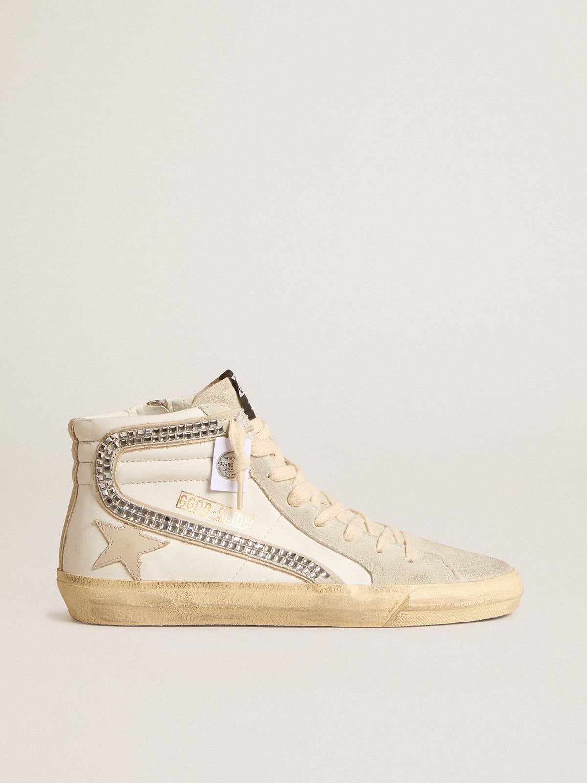 Golden Goose Slide With Nude Leather Star And Suede And Swarovski Crystal Flash Womens