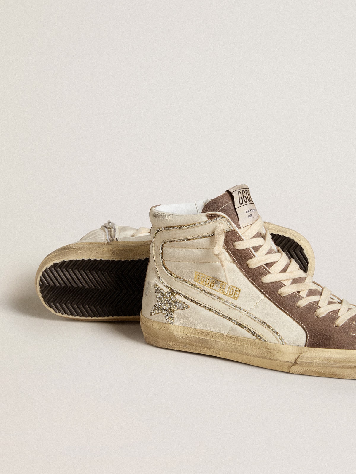 Golden Goose Slide In Nappa With Glitter Star And Patent Leather Flash Womens
