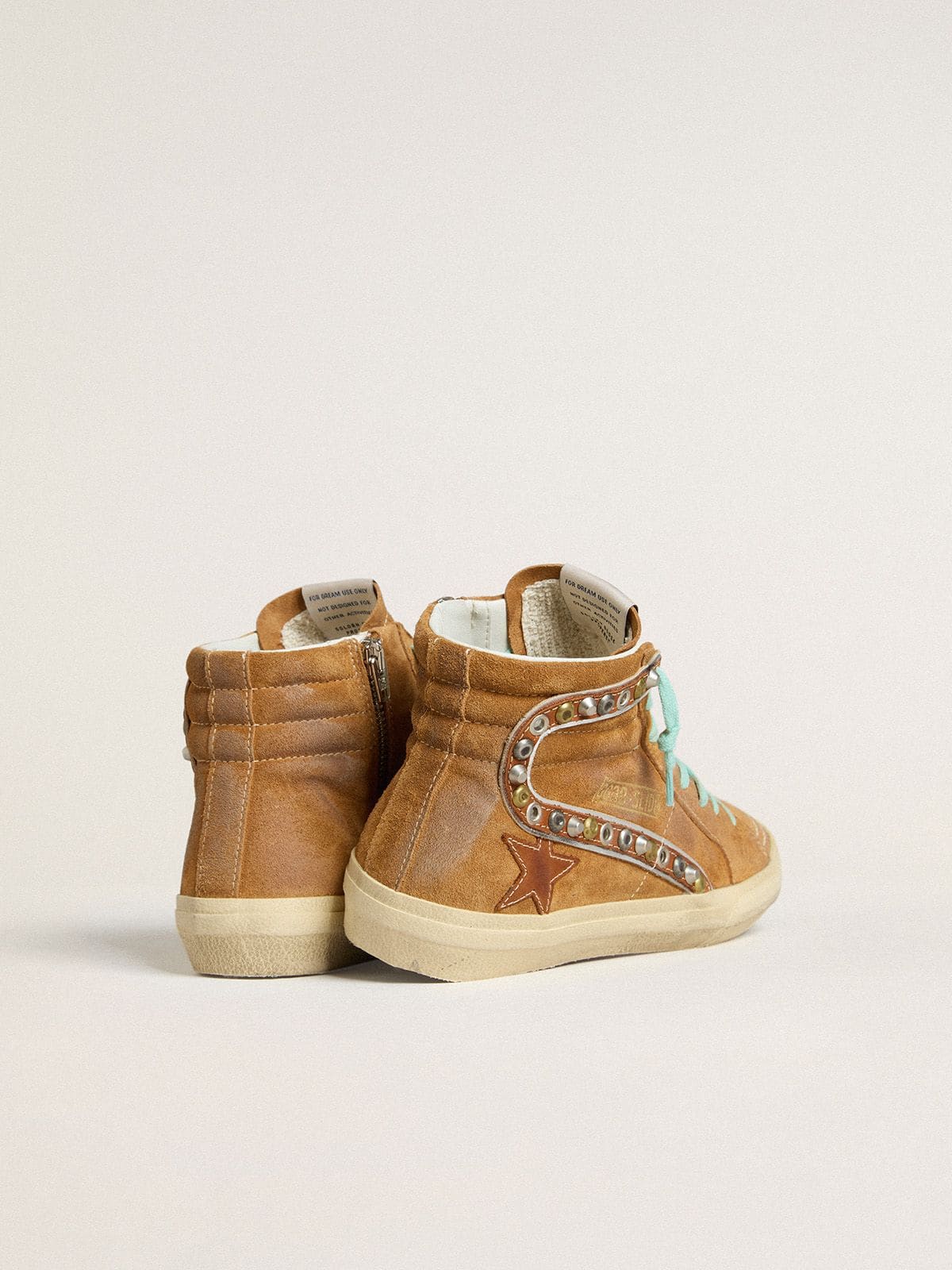 Golden Goose Womens Slide In Ocher-Colored Suede With Tobacco-Colored Leather Star Womens