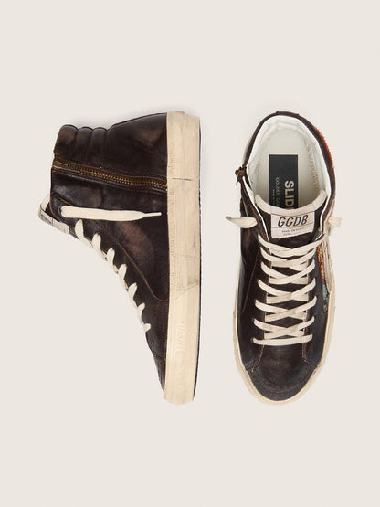 Golden Goose Womens Slide In Ebony Leather With Cream Star And Multicolor Embroidery Womens