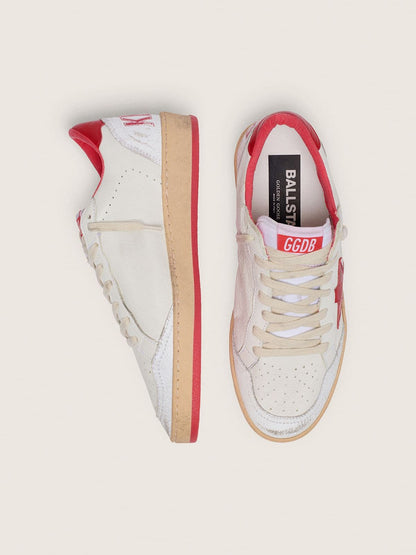 Golden Goose Womens Ball Star In White Leather With Red Star And Heel Tab Womens