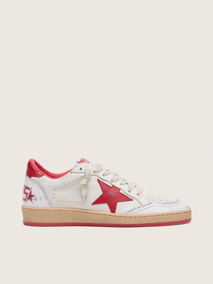 Golden Goose Womens Ball Star In White Leather With Red Star And Heel Tab Womens