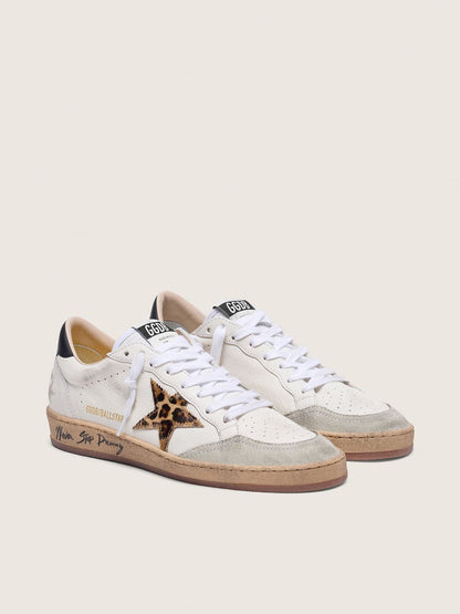 Golden Goose Womens Ball Star With Leopard Print Pony Skin Star And Black Heel Tab Womens