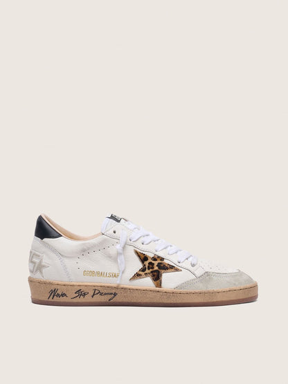 Golden Goose Womens Ball Star With Leopard Print Pony Skin Star And Black Heel Tab Womens