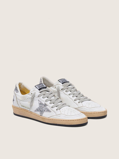 Golden Goose Womens Ball Star In Nappa With Silver Glitter Star And Heel Tab Womens