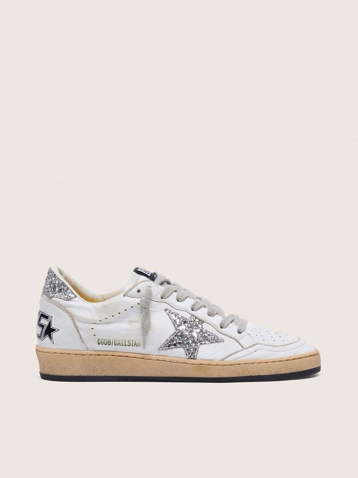 Golden Goose Womens Ball Star In Nappa With Silver Glitter Star And Heel Tab Womens