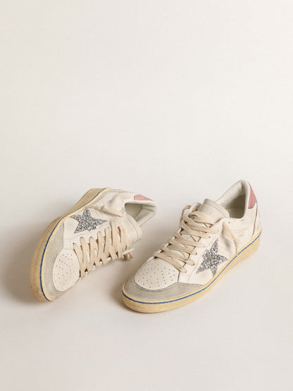 Golden Goose Ball Star With Glitter Star And Pink Suede Heel Tab Womens