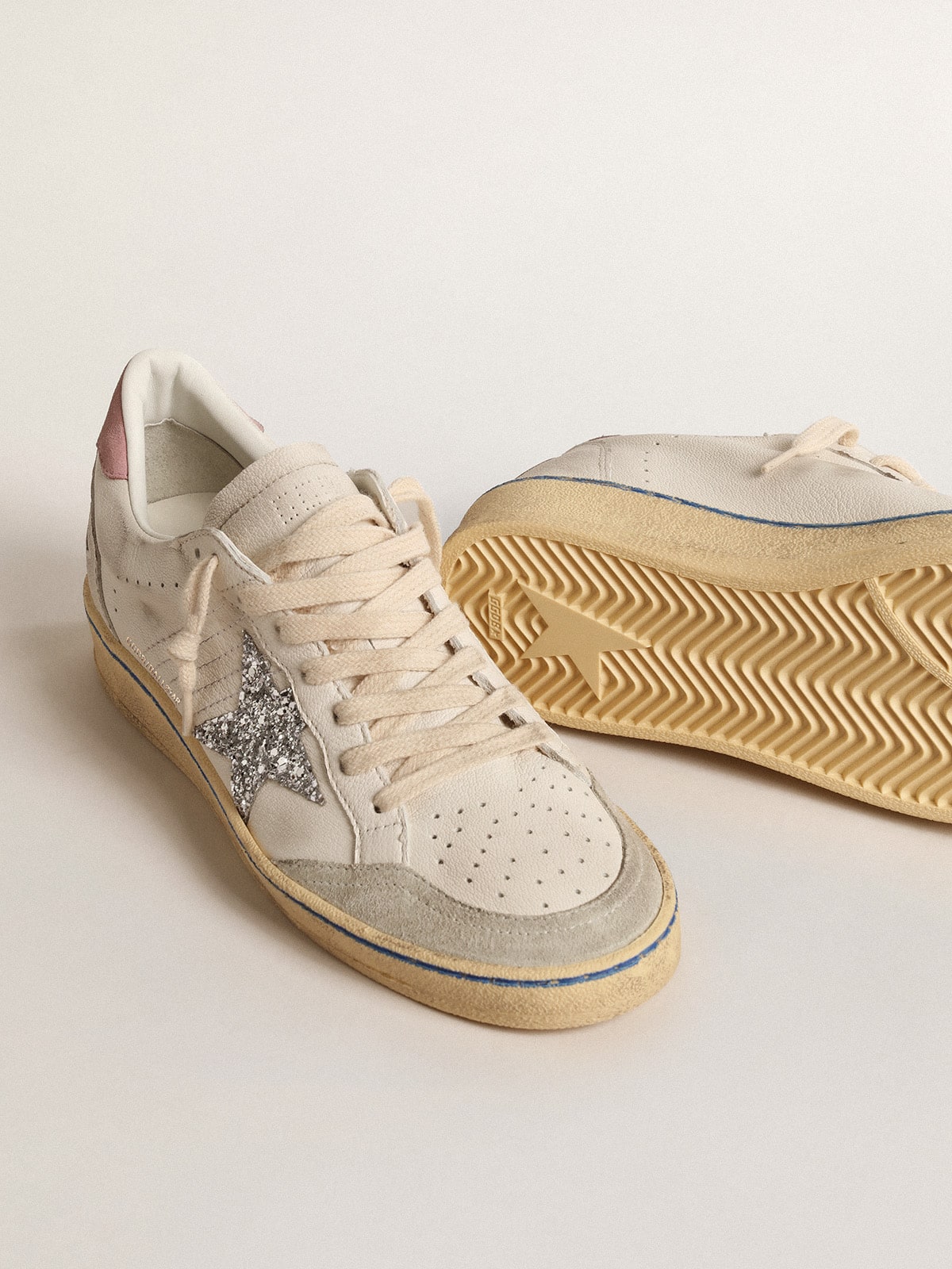 Golden Goose Ball Star With Glitter Star And Pink Suede Heel Tab Womens