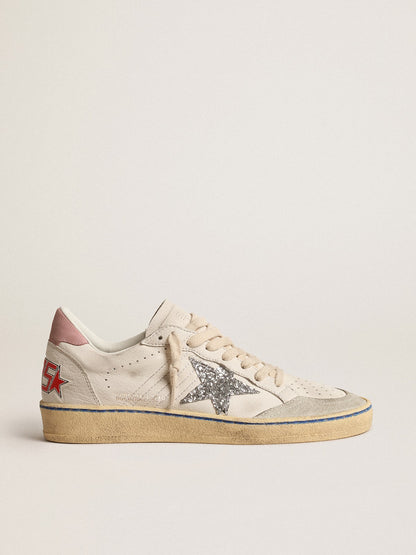 Golden Goose Ball Star With Glitter Star And Pink Suede Heel Tab Womens