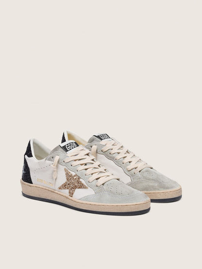 Golden Goose Womens Ball Star In Nappa And Suede With Glitter Star And Black Heel Tab Womens