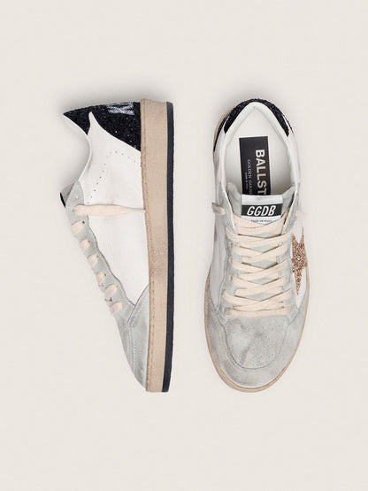 Golden Goose Womens Ball Star In Nappa And Suede With Glitter Star And Black Heel Tab Womens