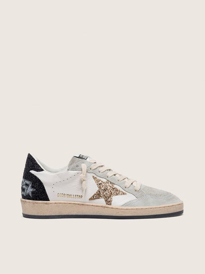 Golden Goose Womens Ball Star In Nappa And Suede With Glitter Star And Black Heel Tab Womens