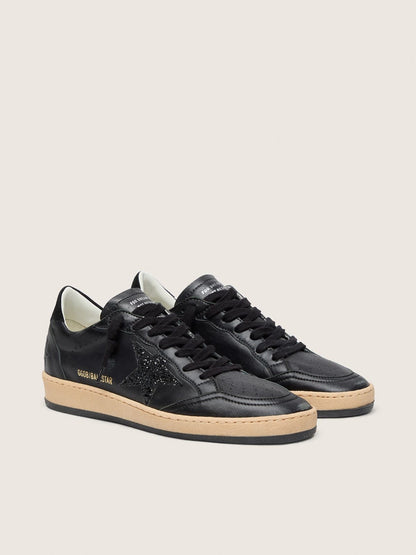 Golden Goose Womens Ball Star In Black Nappa With Black Glitter Star And Suede Heel Tab Womens