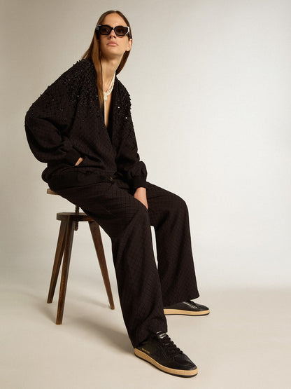 Golden Goose Womens Ball Star In Black Nappa With Black Glitter Star And Suede Heel Tab Womens