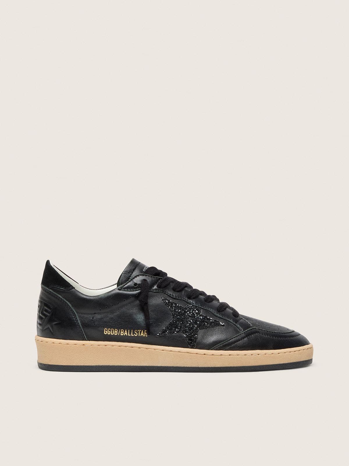 Golden Goose Womens Ball Star In Black Nappa With Black Glitter Star And Suede Heel Tab Womens