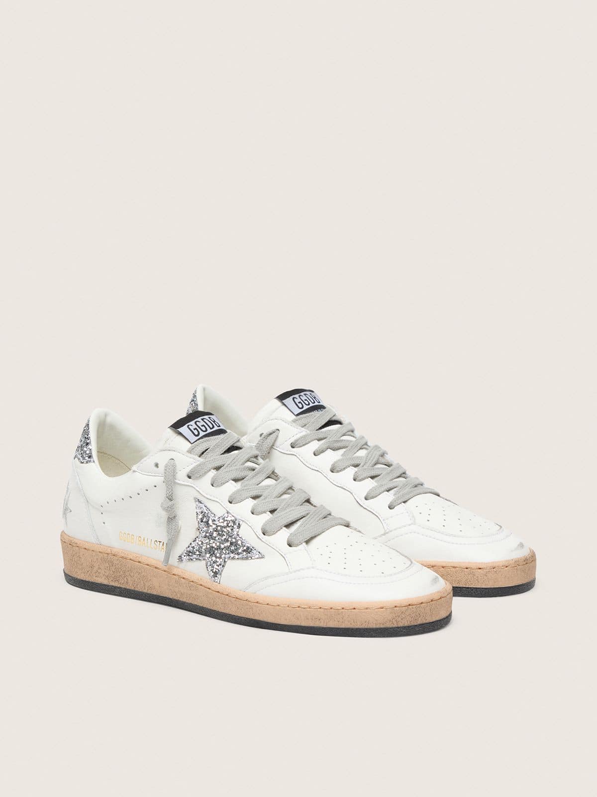 Golden Goose Womens Ball Star Wishes In Nappa Leather With Glitter Star And Heel Tab Womens