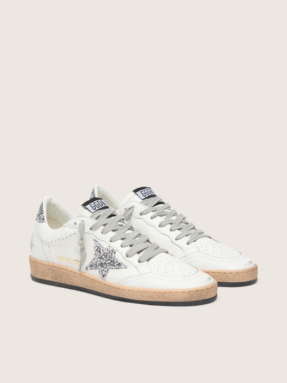 Golden Goose Womens Ball Star Wishes In Nappa Leather With Glitter Star And Heel Tab Womens