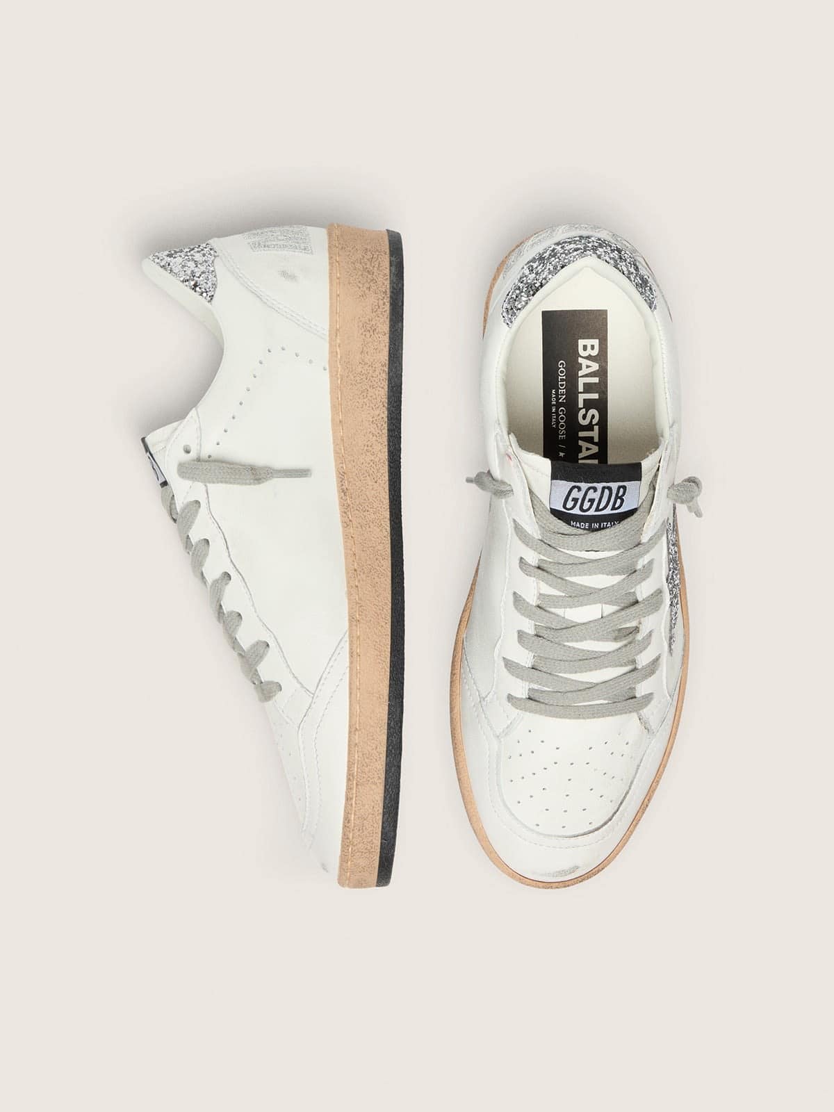 Golden Goose Womens Ball Star Wishes In Nappa Leather With Glitter Star And Heel Tab Womens